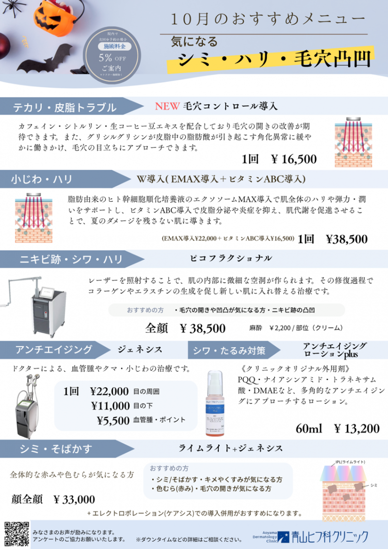 10月のおすすめメニューのご案内